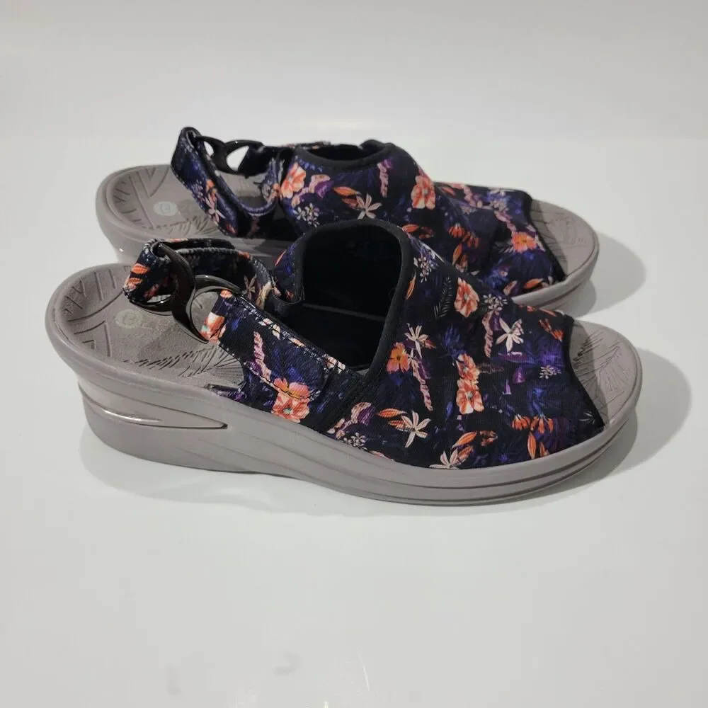 Bzees Womens Floral Wedge Platform Sandals Blue Sz 10W